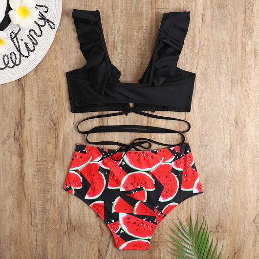 Traje de Baño Estampado Flor de Loto Cintura Alta con Abertura Lateral - Image 12