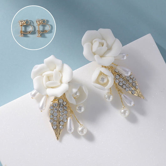 Aretes de Cerámica con Flores Blancas - Image 4