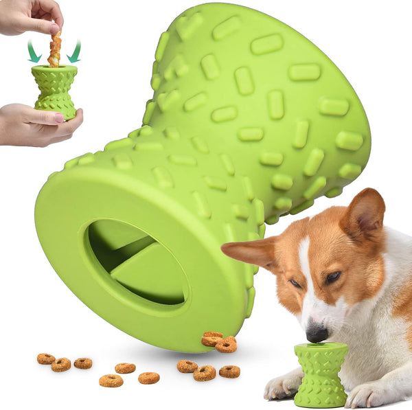 Juguete Dispensador de Premios para Perros Agresivos - Hueso Resistente de Goma Natural