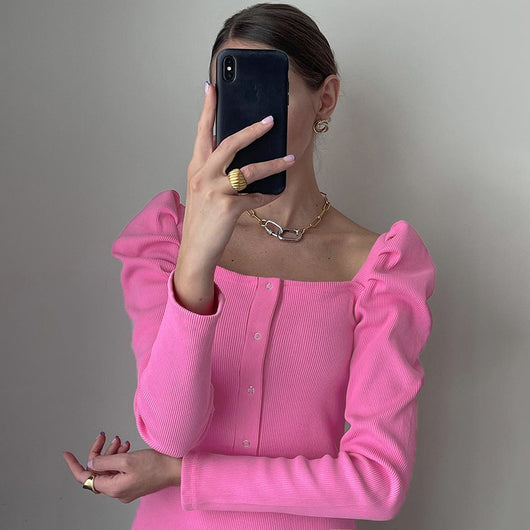 Blusa Tejida Cuello Francés con Mangas Abullonadas para Mujer - Image 5