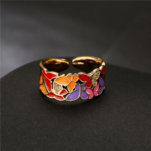 Anillo Mariposa de Cobre con Circones Micro Incrustados - Diseño Elegante para Mujer