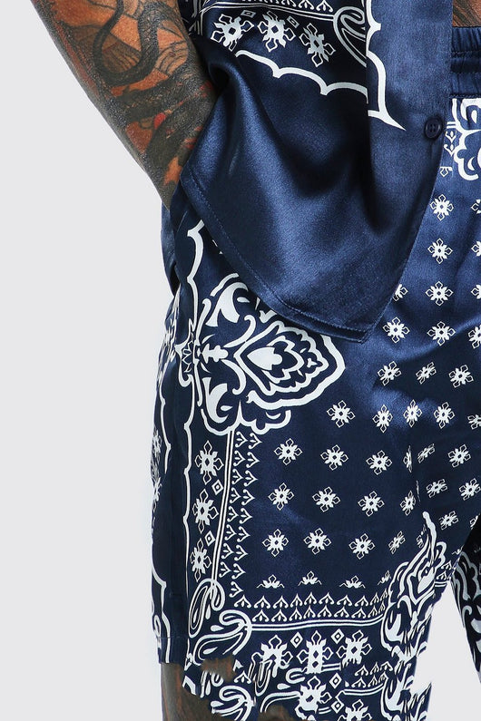 Traje Suelto Hombre Manga Corta Estampado a Rayas - Image 6
