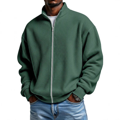 Chaqueta Minimalista de Cuello Alto con Cierre y Textura Waffle para Hombre - Image 3