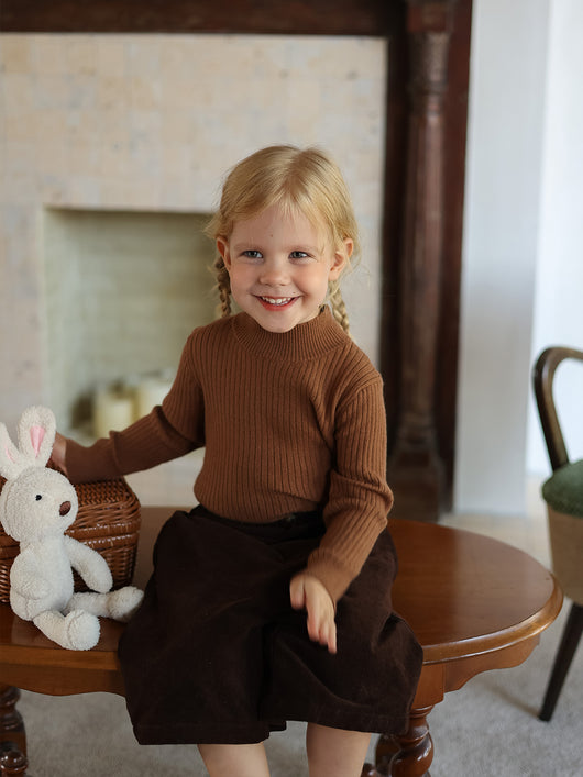 Suéter Infantil de Cuello Alto Medio para Niñas - Prenda Base Tejida Versátil Primavera Otoño - Image 4