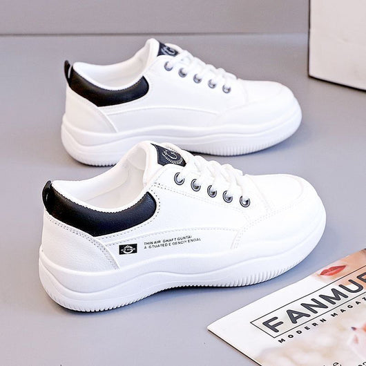 Tenis Blancos de Cuero Estilo Coreano Multiuso para Mujer - Image 4