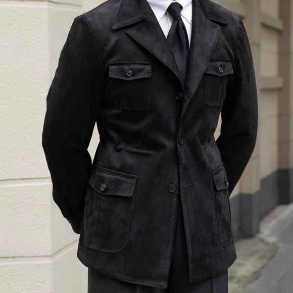 Abrigo Trench Casual Italiano de Bolsillos Múltiples para Hombre