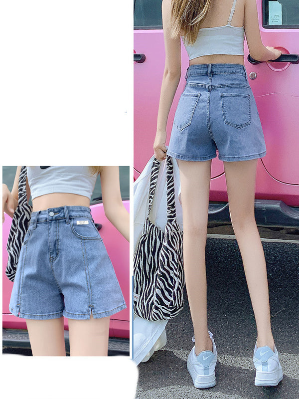 Shorts Denim Talle Alto Pierna Ancha Efecto A-línea