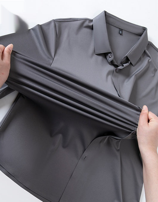 Camisa Manga Larga Sin Costuras Elástica Antiarrugas Efecto Hielo para Hombre - Image 9
