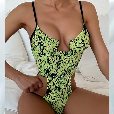 Traje de Baño Enterizo con Estampado Piel de Serpiente para Mujer