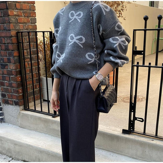 Suéter Jacquard con Moño y Cuello Redondo - Blusa Holgada de Manga Larga - Image 19