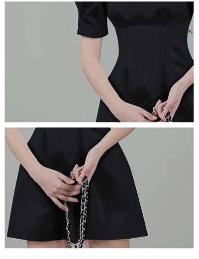 Vestido Negro Elegante Escote Cuadrado - Image 7