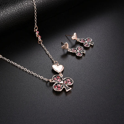 Conjunto de Collar y Aretes de Flor de Cerezo con Circón - Joyería Elegante