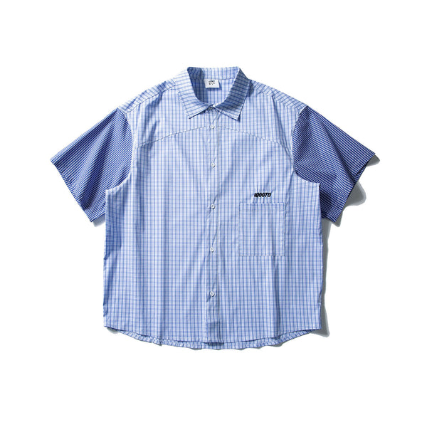 Camisa Cuadriculada Patchwork Contraste de Colores Manga Corta para Hombre