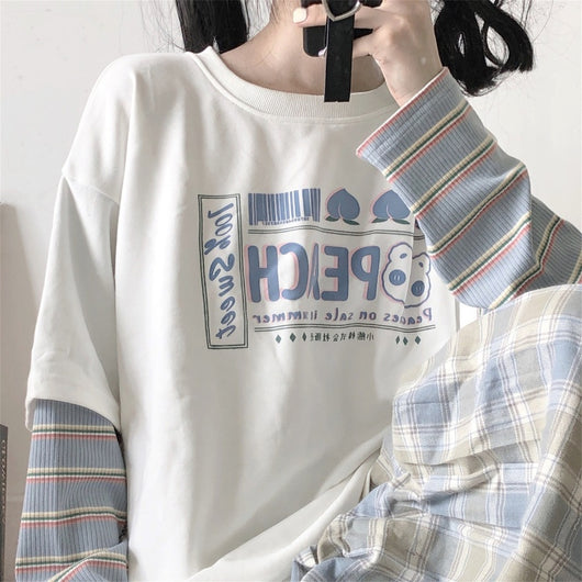 Camiseta Vintage Japonesa Falso Dos Piezas Manga Larga - Image 2