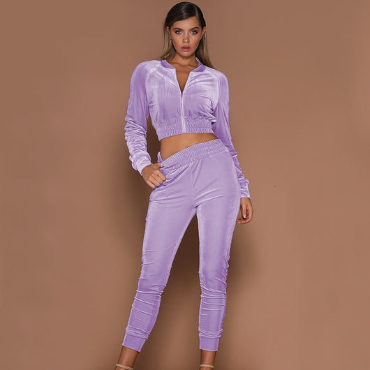 Conjunto Deportivo Mujer Sudadera Terciopelo y Pantalón Deportivo con Cierre - Image 6