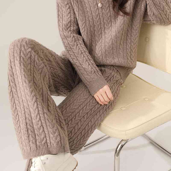 Conjunto de Suéter y Pantalón de Lana Pura para Mujer - Diseño Holgado y Adelgazante