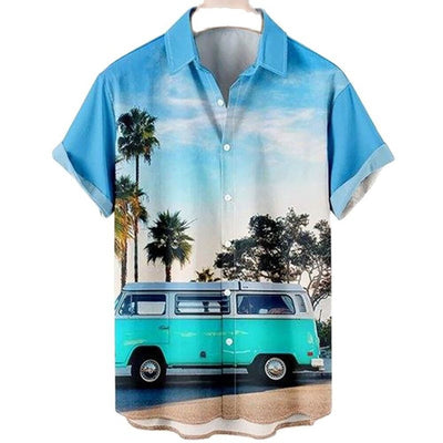 Camisa Casual Slim Estampado 3D Playa Manga Corta para Hombre - Image 28