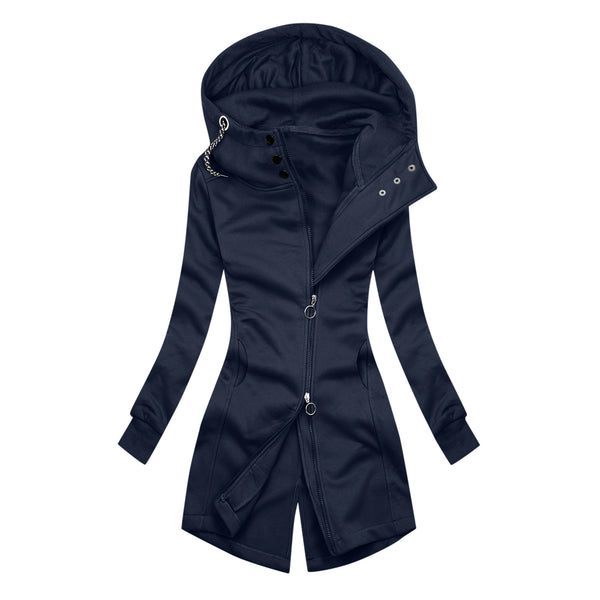 Sudadera con Capucha Casual Bicolor para Mujer con Cierre Deslizante Doble