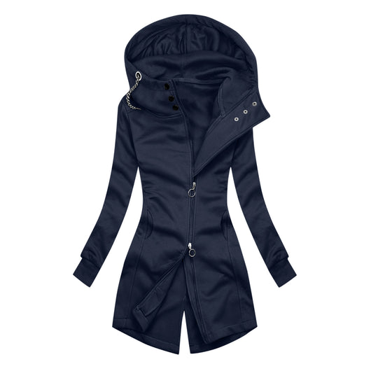 Sudadera con Capucha Casual Bicolor para Mujer con Cierre Deslizante Doble