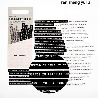 Life Excerpt Series literary handbook material decoration stickers with various quotes and phrases in black and white typewriter font. - Image 8