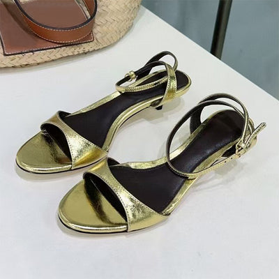 Sandalias Retro de Cuero con Tacón Kitten - Estilo Francés Abierto - Image 5