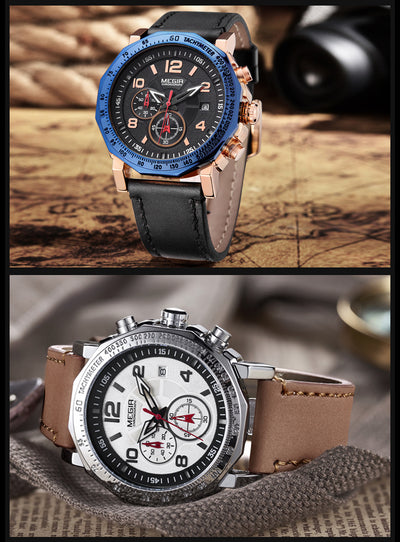 Reloj Deportivo Cronógrafo de Cuero para Hombre - Resistente al Agua - Image 8