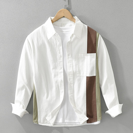 Camisa Casual de Algodón con Costuras Artísticas Hombre Manga Larga