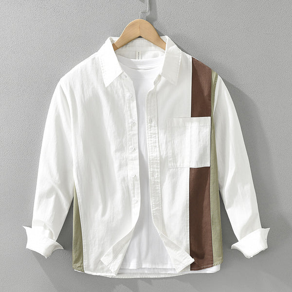 Camisa Casual de Algodón con Costuras Artísticas Hombre Manga Larga