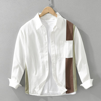 Camisa Casual de Algodón con Costuras Artísticas Hombre Manga Larga