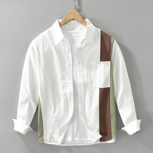Camisa Casual de Algodón con Costuras Artísticas Hombre Manga Larga