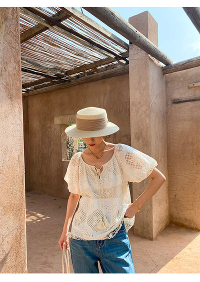 Blusa de Encaje Bordada Manga Corta - Diseño Exclusivo Francés Talla S - Image 12