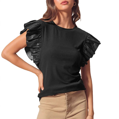 Playera de Algodón para Mujer con Detalles de Malla y Volantes - Image 5
