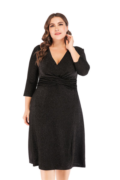 Vestido de Fiesta Midi en Seda Brillante con Escote V y Cintura Alta - Tallas Grandes - Image 14