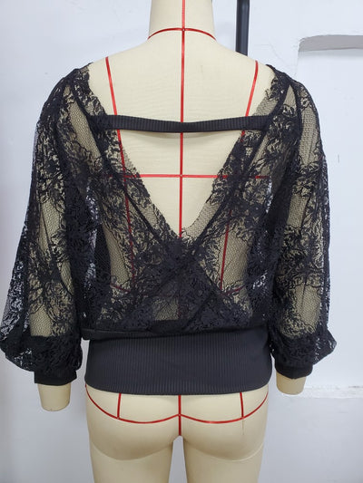 Blusa Elegante de Encaje con Cuello en V y Mangas Largas - Image 13