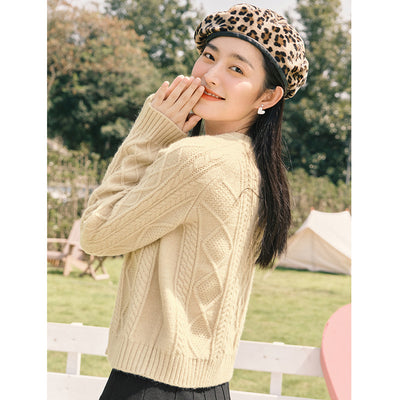 Cardigan Tejido Mujer Cuello Redondo Suéter Suelto con Trenzas - Image 5