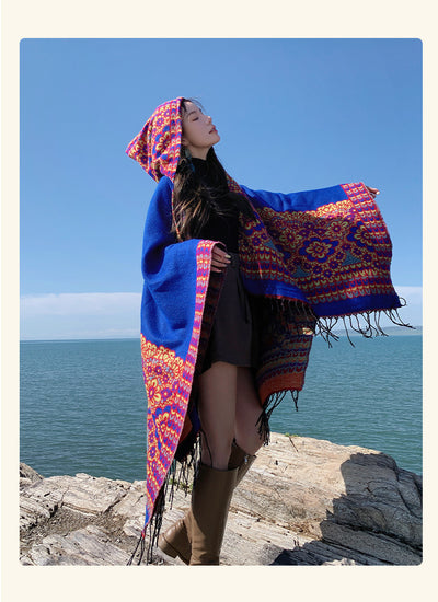 Poncho Étnico Desértico de Cashmira Artificial para Otoño e Invierno - Image 15