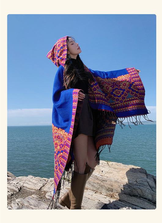 Poncho Étnico Desértico de Cashmira Artificial para Otoño e Invierno - Image 15