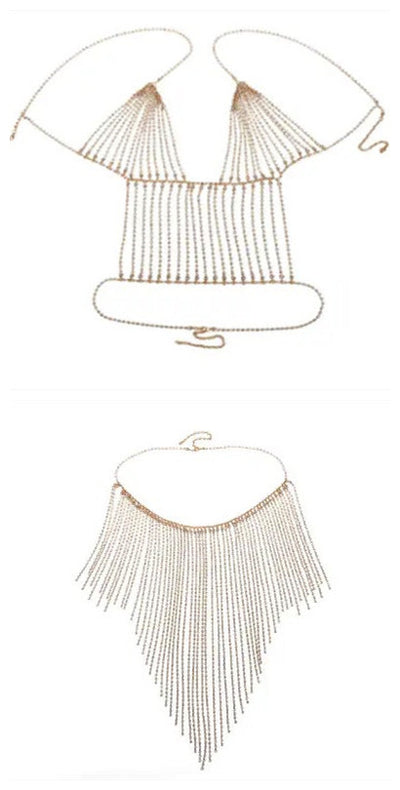 Traje de Cadena Corporal con Pedrería y Borlas Largas para Danza del Vientre y Fiesta - Image 12