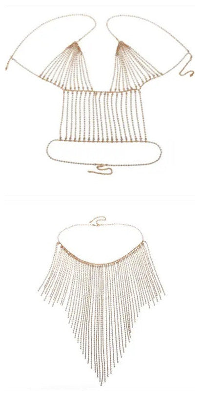 Traje de Cadena Corporal con Pedrería y Borlas Largas para Danza del Vientre y Fiesta - Image 12