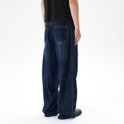 Jeans Pantalón Ancho Azul Oscuro Desgastado Machete - Image 5