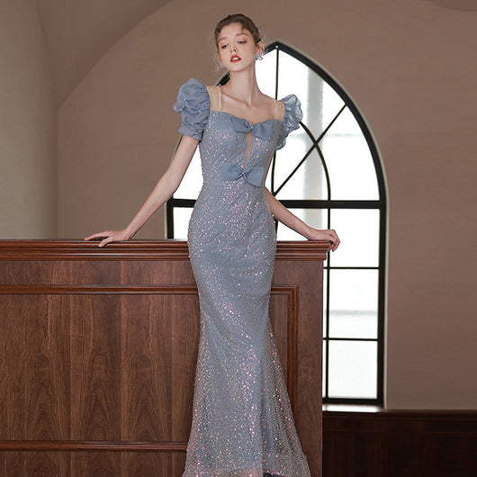 Vestido Azul con Hombros Joyero - Image 10