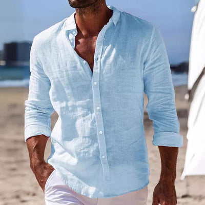 Camisa Casual de Algodón y Lino para Hombre