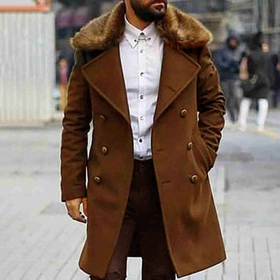 Abrigo de Lana Doble Botonadura con Cuello de Piel para Hombre - Image 10