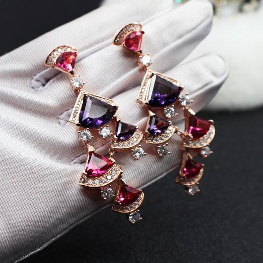 Aretes Largos de Abanico Dorado Rosa para Noche - Image 10