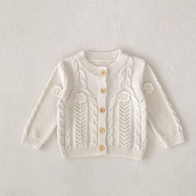 Chaqueta de Punto Tejida a Mano con Flores para Bebé Niña - Algodón Puro - Image 7