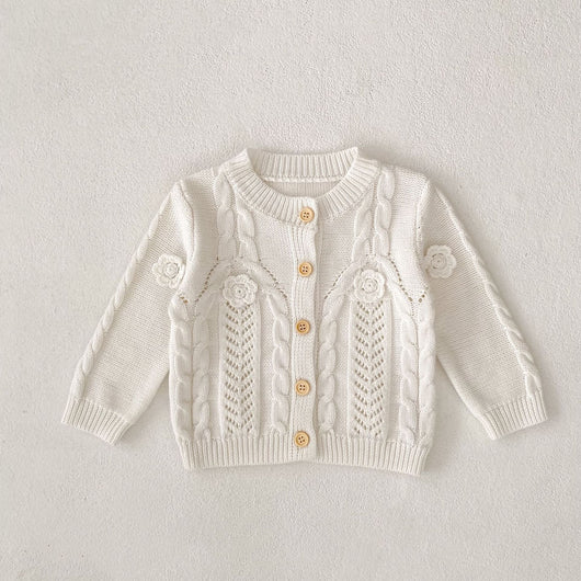 Chaqueta de Punto Tejida a Mano con Flores para Bebé Niña - Algodón Puro - Image 7