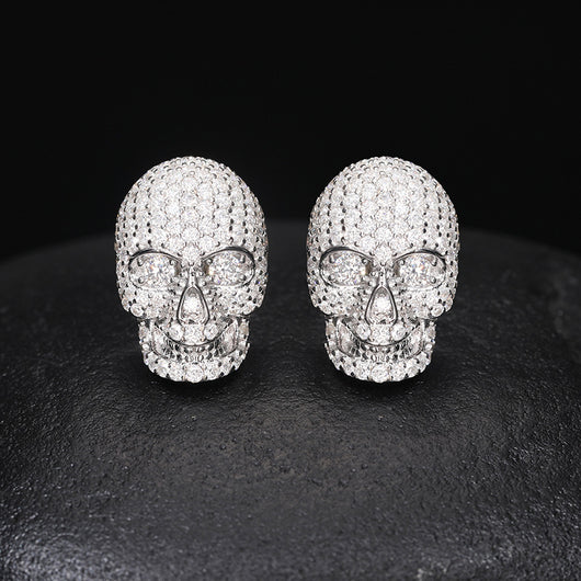 Aretes de Calavera en Plata S925 con Moissanita Brillante - Image 24
