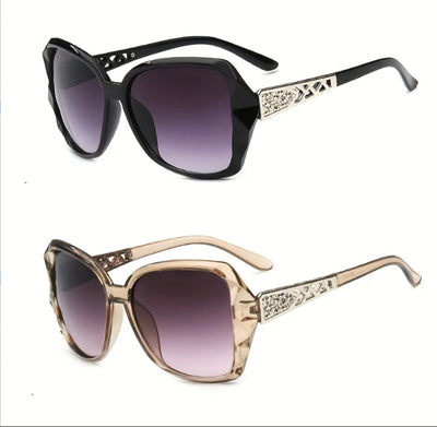 Women's retro big frame sunglasses with brown faceted frames, gradient purple lenses, and rhinestone-detailed silver temples. - Image 19