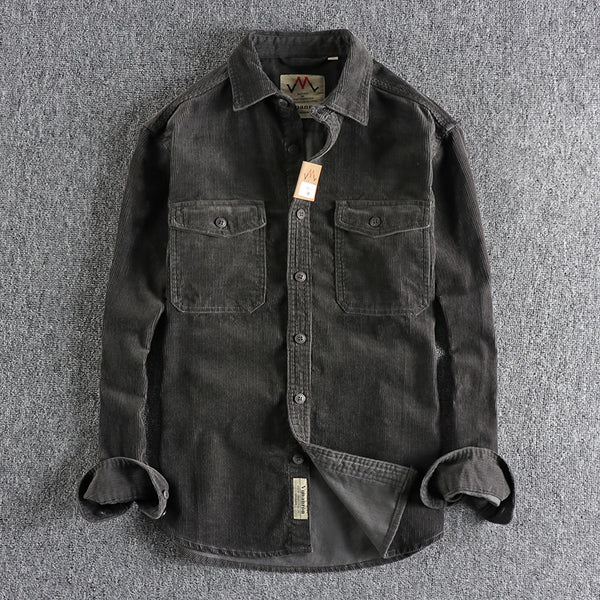 Camisa de Pana Vintage Lavada Manga Larga para Hombre
