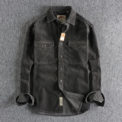 Camisa de Pana Vintage Lavada Manga Larga para Hombre